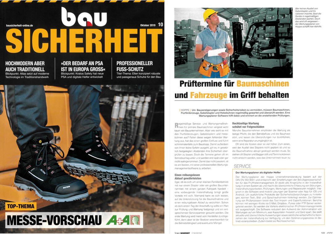 Bau Sicherheit November/19 - Prüftermin für Baumaschinen und Fahrzeuge im Griff behalten