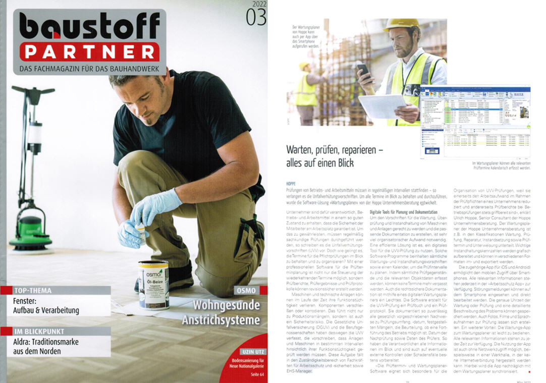 Baustoff Partner Das Fachmagazin für das Bauhandwerk / 03-22 SBM Verag GmbH, Warten, prüfen, reparieren - alles auf einem Blick