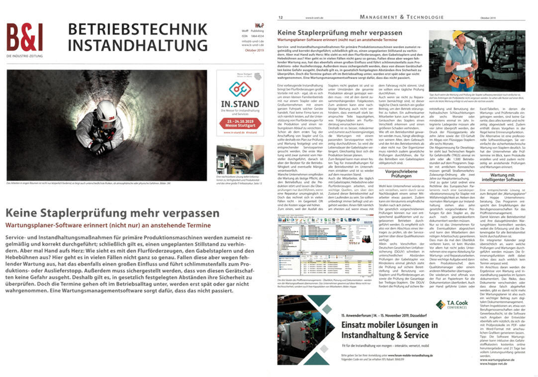 Betriebstechnik und Instandhaltung Oktober/19 - Keine Staplerprüfung mehr verpassen