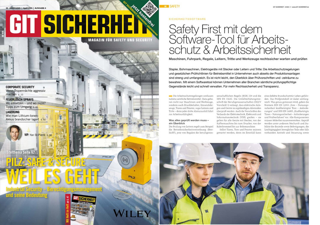 Sicherheitssoftware GIT-Sicherheit Wile VCH  04/23 Safety First mit dem Software- Tool fr Arbeitsschutz & Arbeitssicherheit