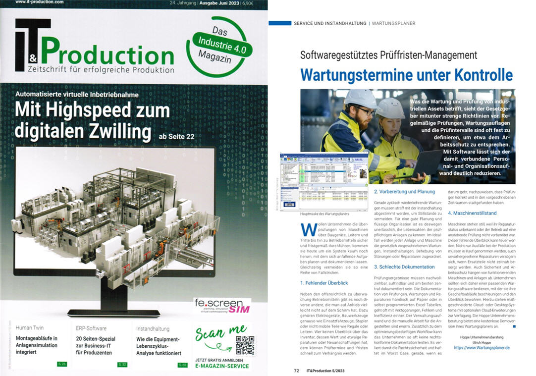IT & Production, Zeitschrift für erfolgreiche Produktion - TeDo Verlag GmbH Wartungstermine unter Kontrolle