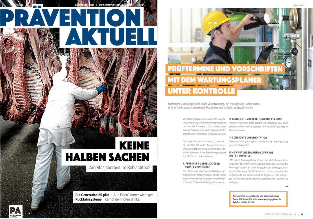 Prävention Aktuell Jan./19 Prüfschriften und Vorschriften mit dem Wartungsplaner unter Kontrolle