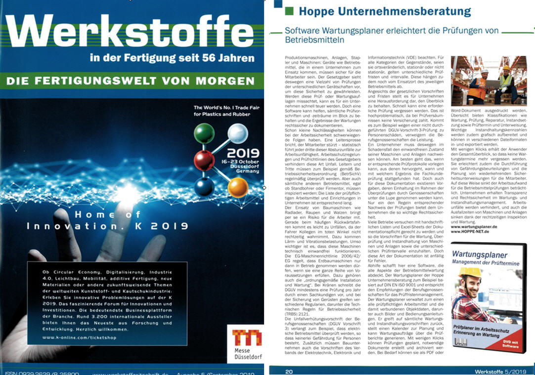 Werkstoffe Oktober/19 - Wartungsplaner erleichtert die Prüfungen von Betriebsmitteln