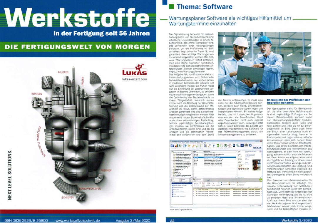 Werkstoffe Mai/20 - Wartungsplaner Software als wichtiges Hilfmittel um Wartungstermine einzuhalten